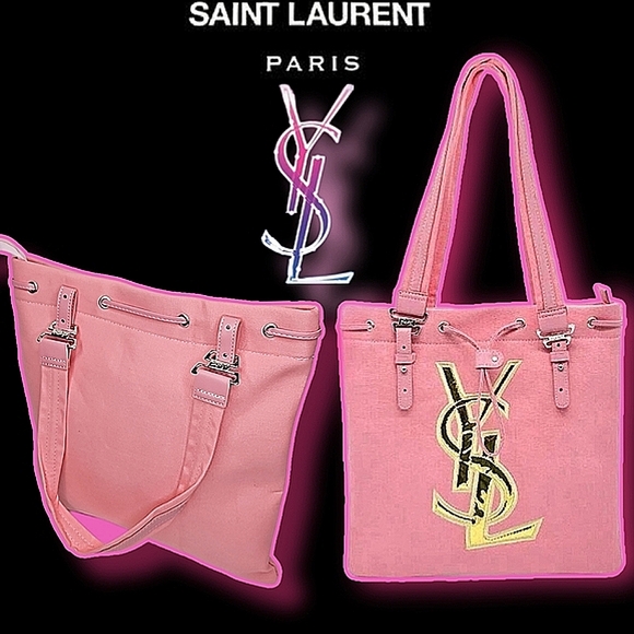 Authentic Yves Saint Laurent Limited Edition Kahala Drawstring Pink Canvas Tote - Picture 6 of 13